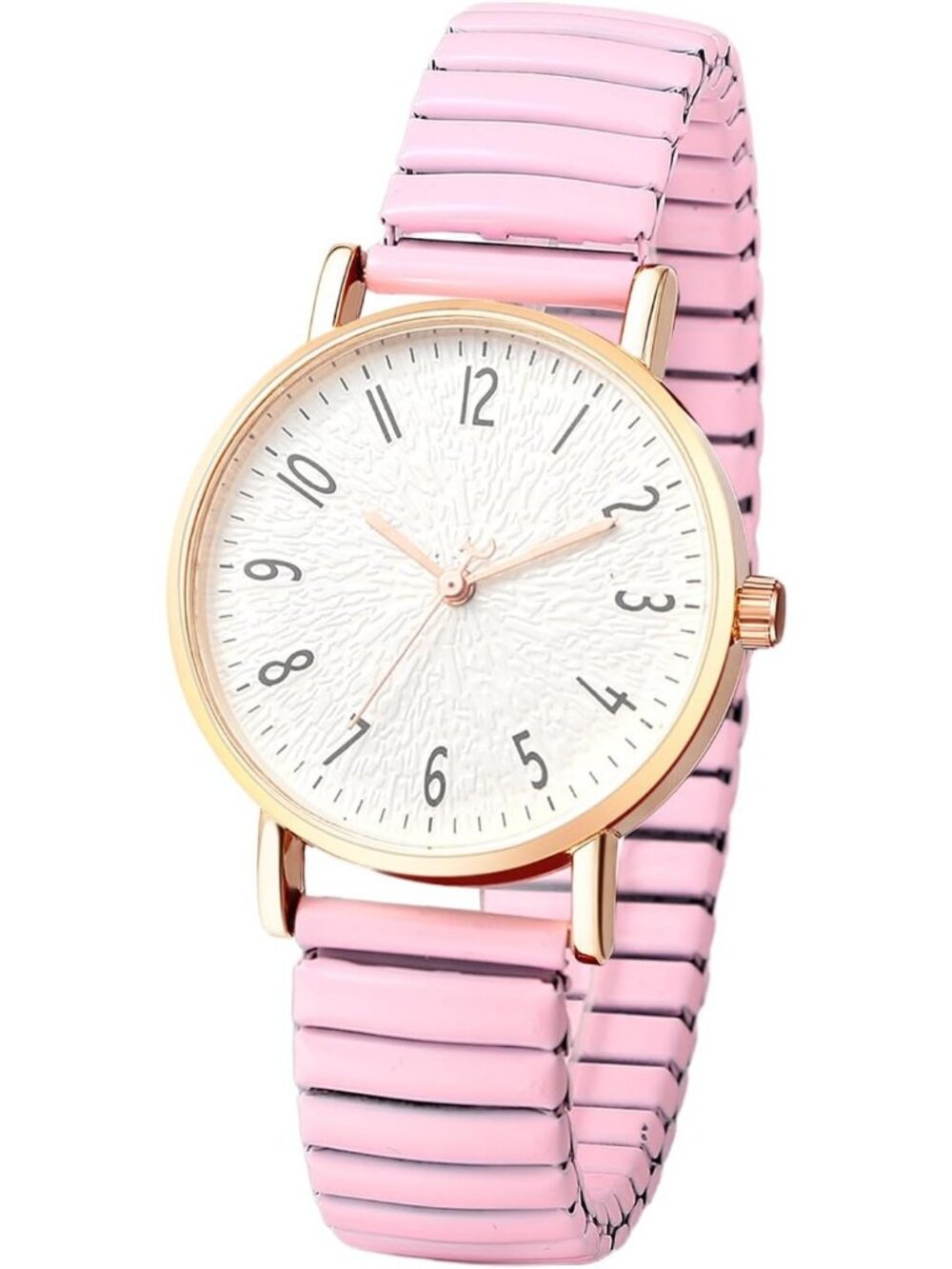 Women's Pink Analog Quartz Elastic Strap Arabic Numerals Waterproof Wrist Watch